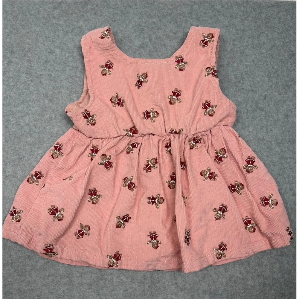 NICOLE MILLER Pink Corduroy‎ Teddy Bear Embroidered Baby Girl Dress 6 9 Months